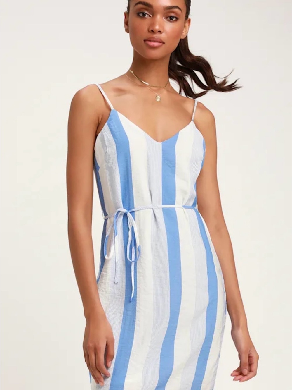 Lulu's Blue and White Striped Spaghetti Strap Dress